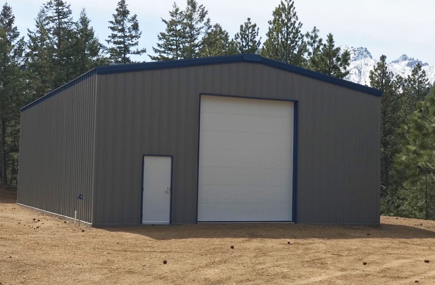 Image of a steel charcoal gray outbuilding from CSI.